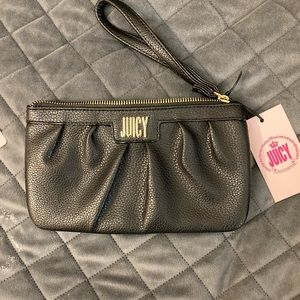 Juicy couture black leather clutch w/ strap NWT